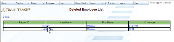 Deleted Employee List